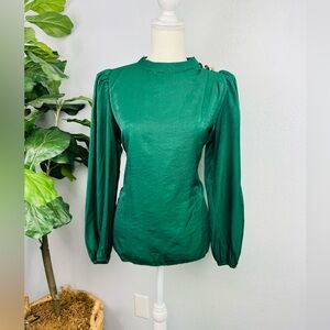 Love Is For Eternity Emerald Green Vintage Style Long Sleeve Shoulder Button Top